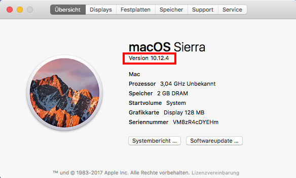 Informationen über den Mac