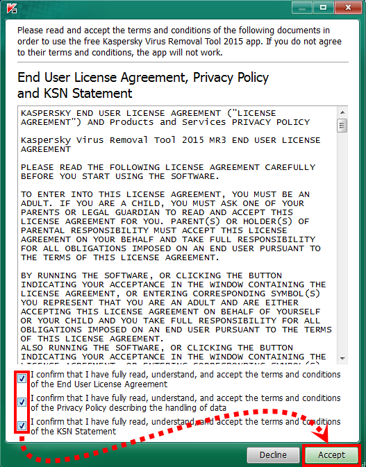 Das Fenster „End User License Agreement and Privacy Policy“