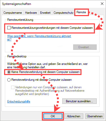 Einstellen des Verbots der Remoteverbindung zu einem Computer in Windows 10