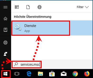 Öffnen des Fensters „Dienste“ in Windows 10