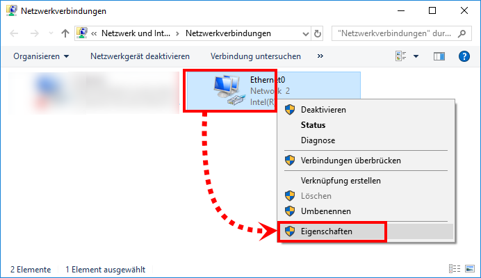 Öffnen der Eigenschaften der aktiven Netzwerkverbindung in Windows 10
