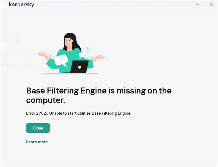 Fehler „Base Filtering Engine ist nicht auf dem Computer vorhanden“.