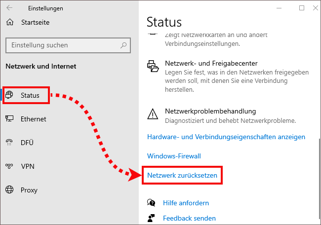 Abrufen der Netzwerkeinstellungen in Windows 10