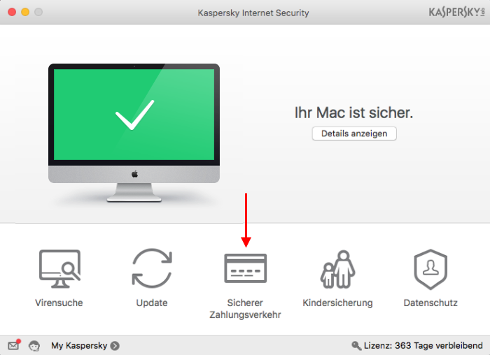 Fügen die Webadresse einer Bank oder eines Zahlungssystems zur Datenbank des Sicheren Zahlungsverkehrs in Kaspersky Internet Security 16 für Mac hinzu