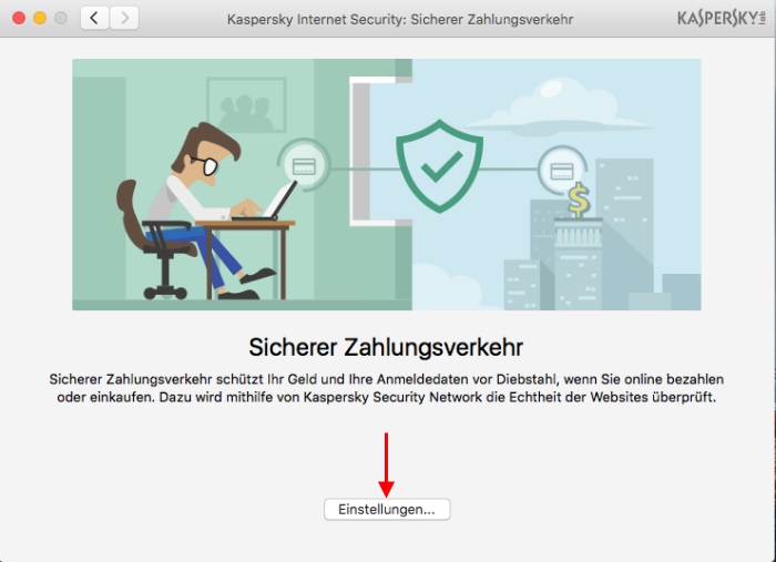 Öffnen Sie die Einstellungen des Sicheren Zahlungsverkehrs in Kaspersky Internet Security 16 für Mac