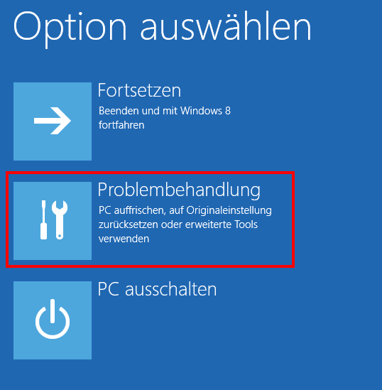 Das Menü „Option Auswählen“ in Windows