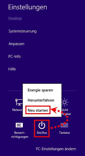 Einstellungen von Windows 8