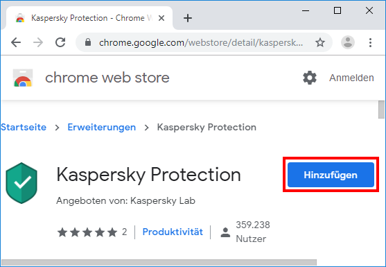 Die Seite von Kaspersky Protection im Chrome Web Store