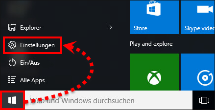 Öffnen der Einstellungen von Windows 10