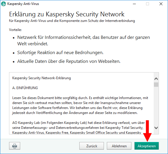 Abbildung: Das Fenster „Erklärung zu Kaspersky Security Network“ 