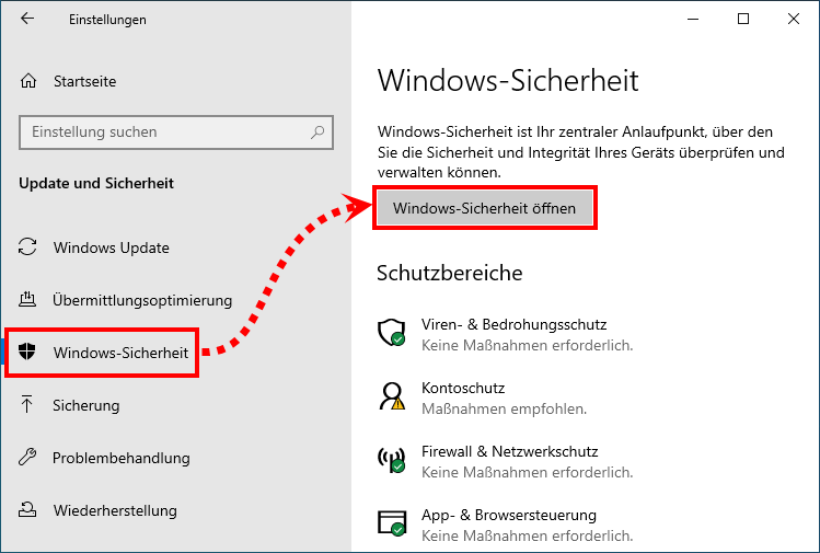 Das Fenster „Einstellungen“ in Windows 10