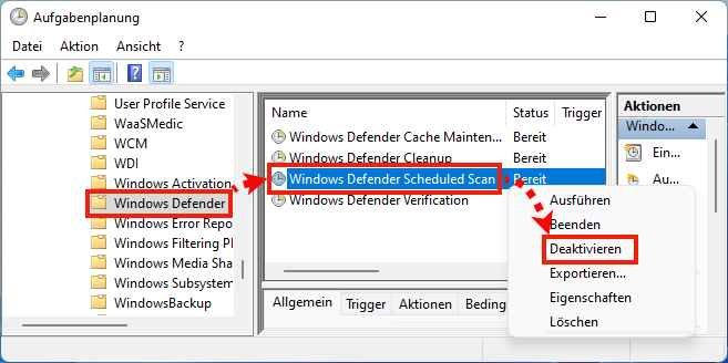Das Fenster „Aufgabenplanung“ in Windows 11