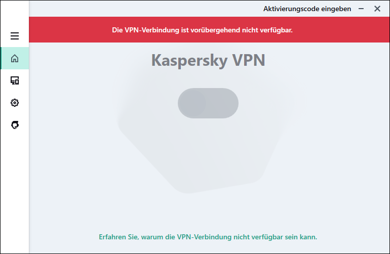 Meldung „Die VPN-Verbindung ist vorübergehend nicht verfügbar“.