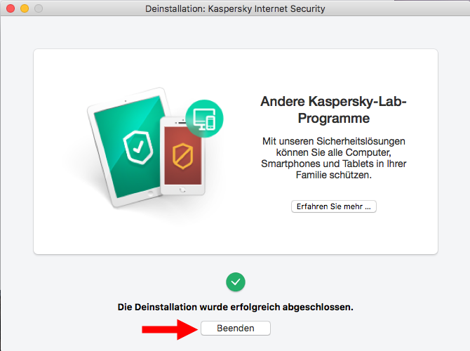 Abbildung: Das Fenster „Deinstallation: Kaspersky Internet Security 18 für Mac“