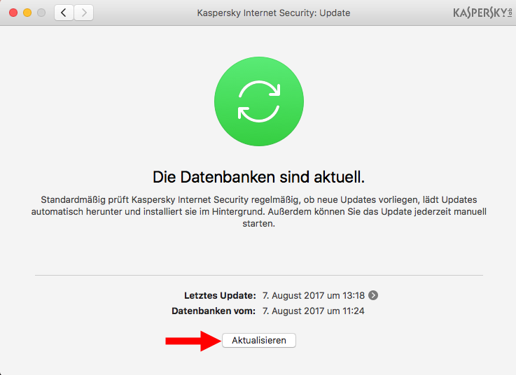 Abbildung: Das Fenster „Update“ in Kaspersky Internet Security 18 für Mac