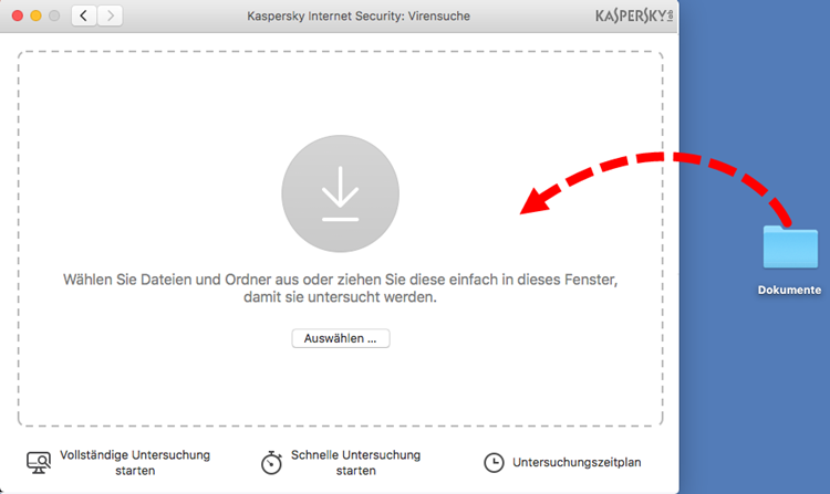 Abbildung: Das Fenster „Virensuche“ in Kaspersky Internet Security 18 für Mac