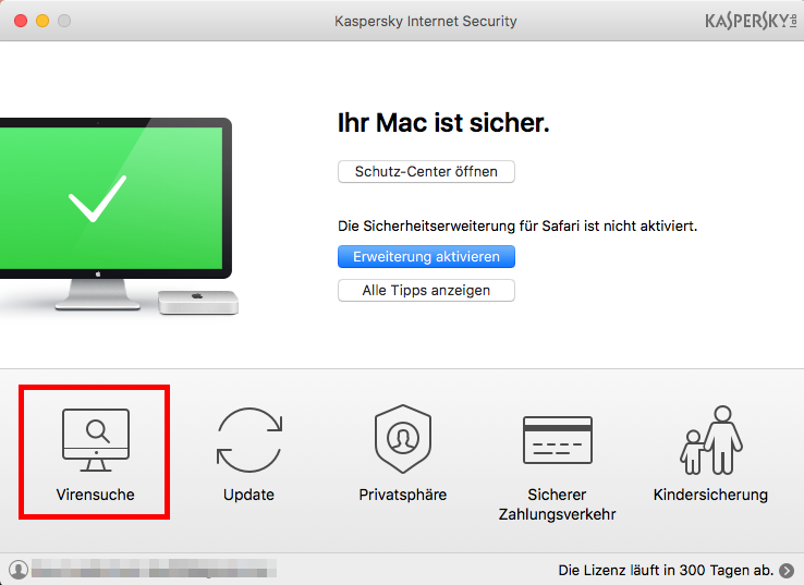 Abbildung: Das Hauptfenster von Kaspersky Internet Security 18 für Mac