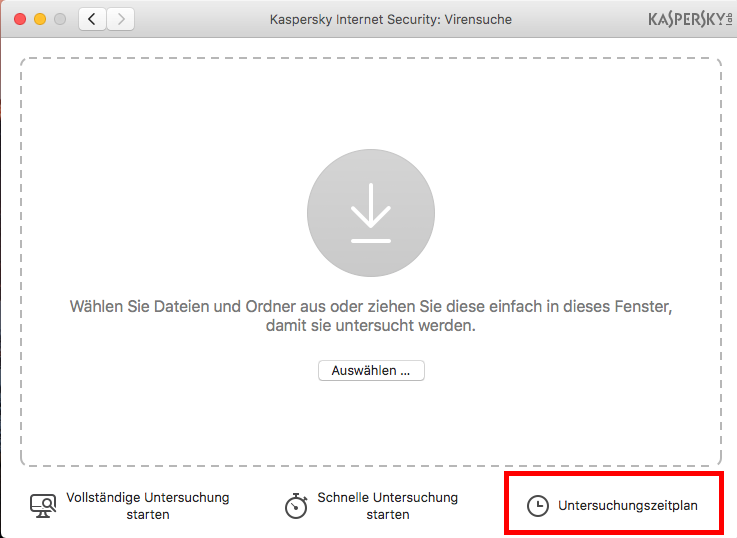 Abbildung: Das Fenster „Virensuche“ in Kaspersky Internet Security 18 für Mac