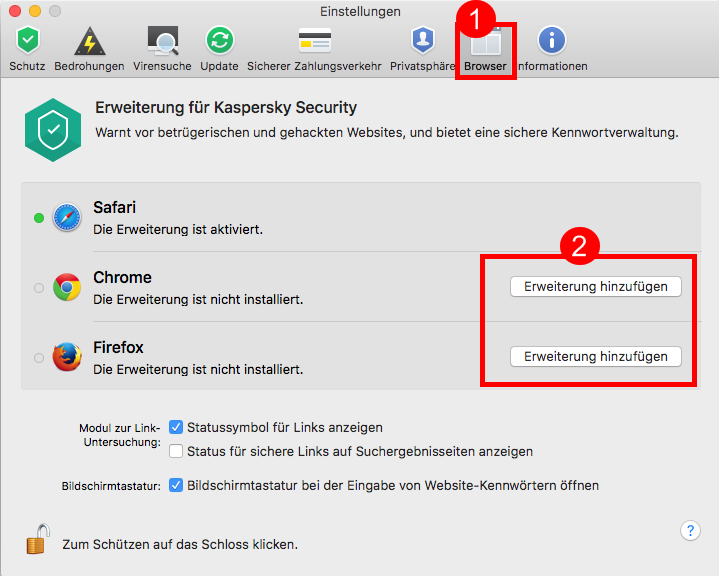 Abbildung: Das Fenster „Einstellungen“ in Kaspersky Internet Security 18 für Mac