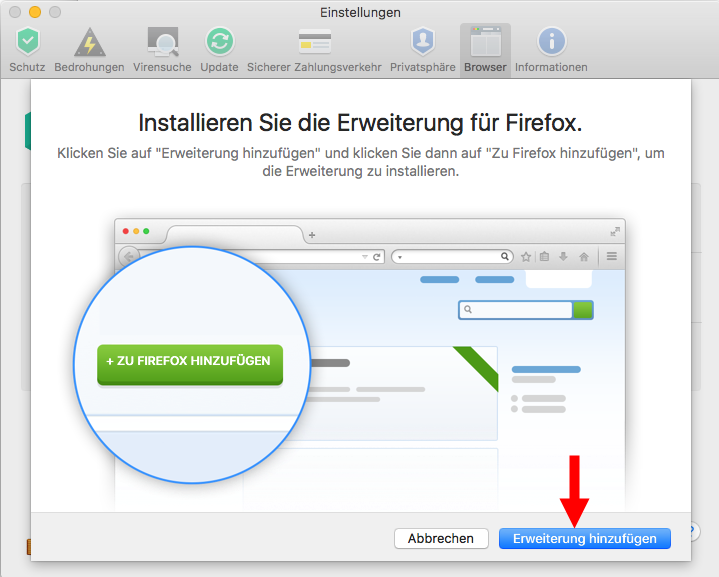 Abbildung: Das Fenster „Installieren Sie die Erweiterung für Firefox“