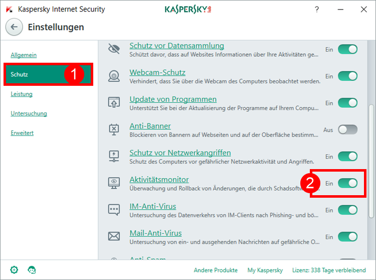 Abbildung: Das Hauptfenster von Kaspersky Internet Security