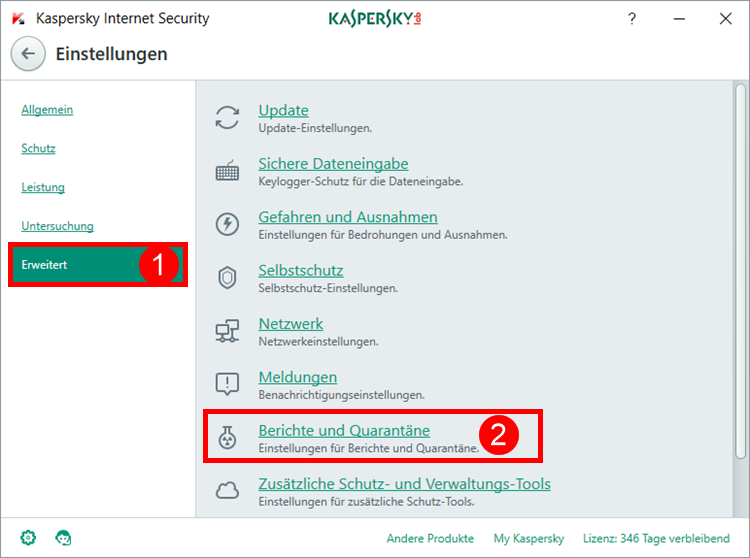 Abbildung: Das Fenster „Einstellungen“ in Kaspersky Internet Security 