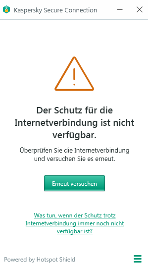 Abbildung: Die Meldung „Der Schutz für die Internetverbindung ist nicht verfügbar“