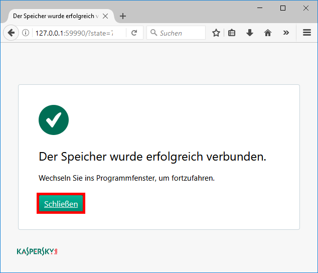 Abbildung: Der Online-Speicher auf Dropbox ist erstellt und mit Kaspersky Total Security 2018 verknüpft