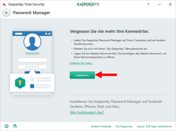 Abbildung: Das Fenster „Password Manager“ in Kaspersky Total Security