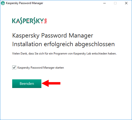 Abbildung: Das Fenster „Willkommen bei Kaspersky Password Manager“