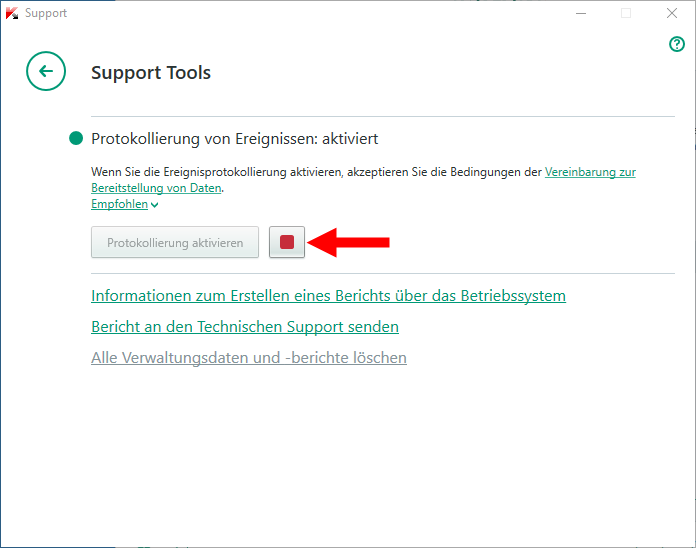 Abbildung: Das Fenster „Support Tools“ in Kaspersky Total Security 2018