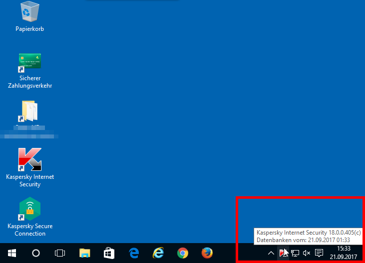 Abbildung: Der Desktop von Windows mit dem Programmsymbol von Kaspersky Internet Security 2018