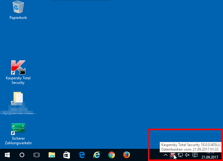 Abbildung: Der Desktop von Windows mit dem Programmsymbol von Kaspersky Total Security 2018