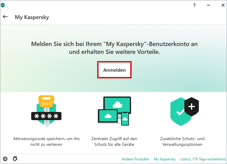 Das Fenster „My Kaspersky“ in einer Kaspersky-App