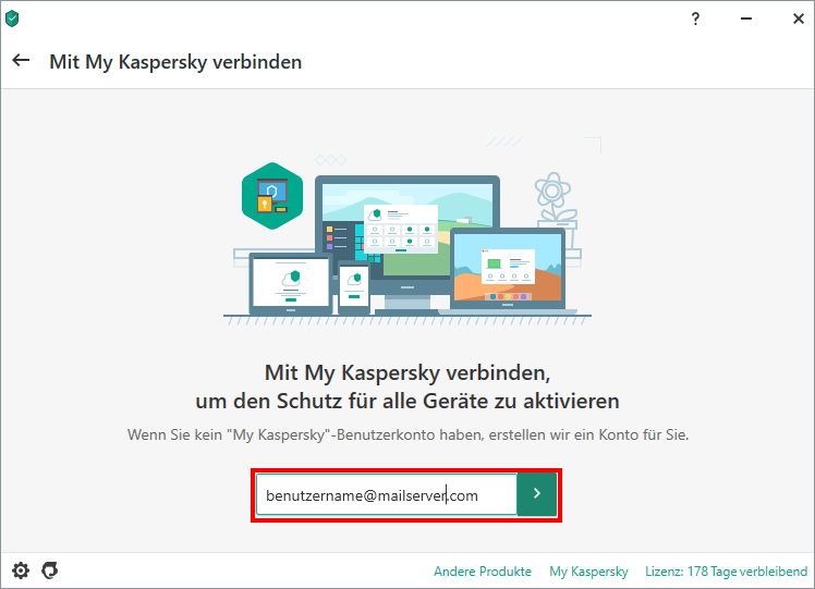Das Fenster „Mit My Kaspersky verbinden“ in Kaspersky Anti-Virus