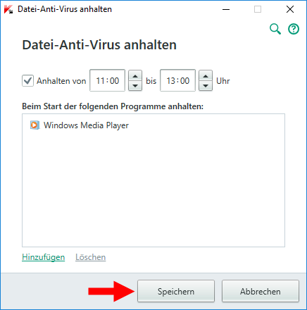 Abbildung: Das Fenster „Datei-Anti-Virus anhalten“ Kaspersky Total Security