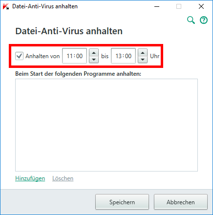 Abbildung: Das Fenster „Datei-Anti-Virus anhalten“ Kaspersky Total Security 2018