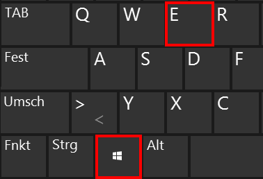 Abbildung: Die Tasten „Windows“ und „E“ auf einer Tastatur