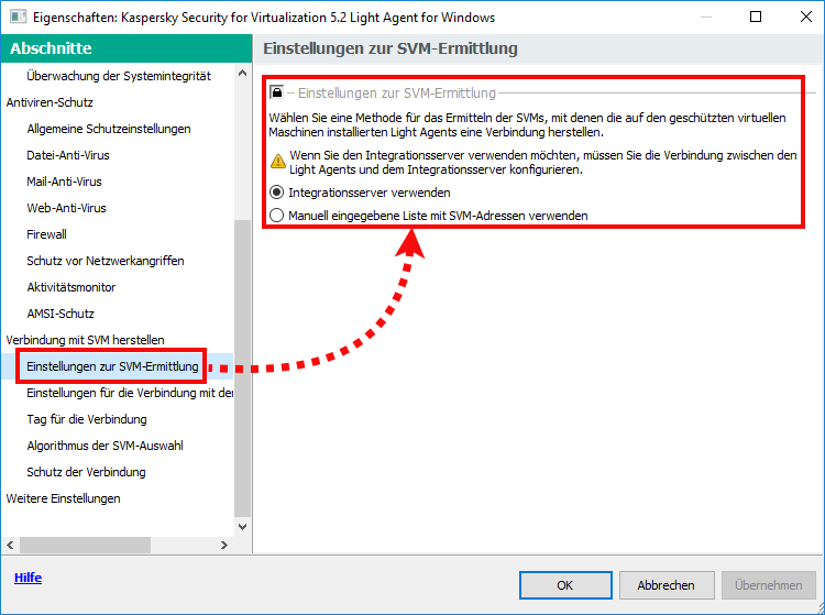 Das Fenster „Eigenschaften: Kaspersky Security for Virtualization 5.x Light Agent for Windows“