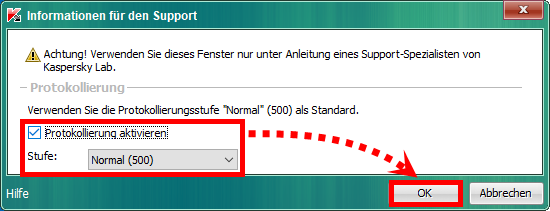 Das Fenster „Informationen für den Support“ in Kaspersky Security for Virtualization 5.x Light Agent