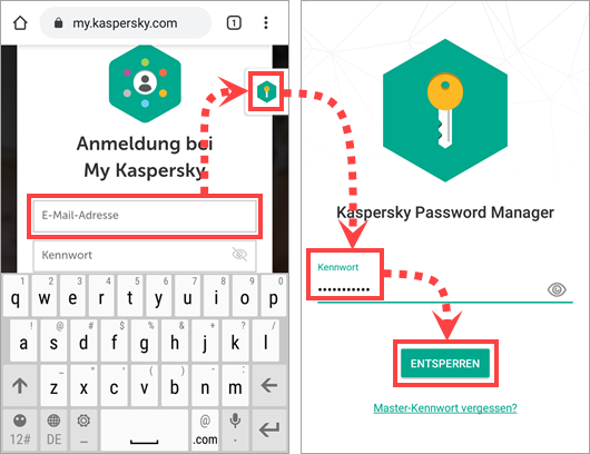 Entsperren des Datenspeichers von Kaspersky Password Manager