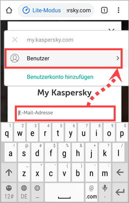 Auswahl eines Benutzernamens aus dem Datenspeicher von Kaspersky Password Manager