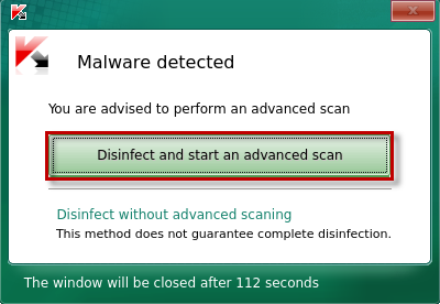 Das Fenster „Malware detected“ in Kaspersky Rescue Disk