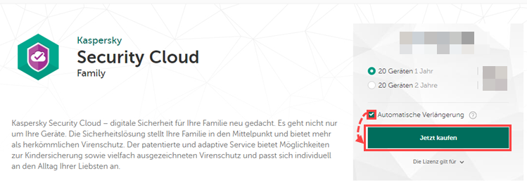 Kaufen von Kaspersky Security Cloud – Family bei My Kaspersky