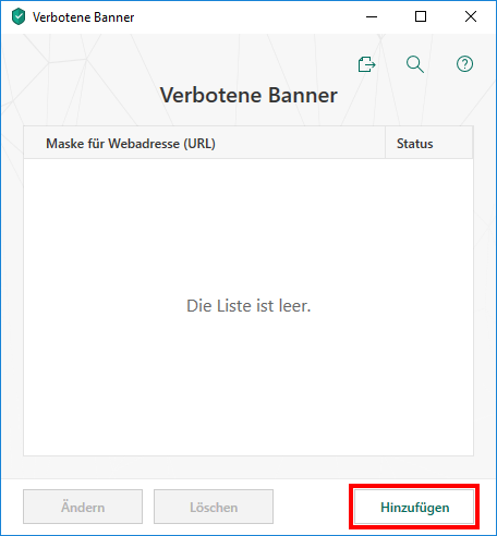 Das Fenster „Verbotene Banner“ in Kaspersky Security Cloud