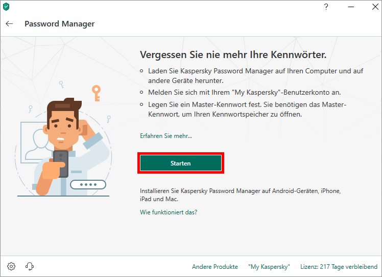 Das Fenster „Password Manager“ in Kaspersky Total Security