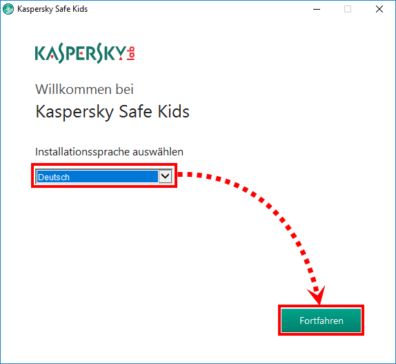 Das Fenster des Installationsassistenten von Kaspersky Safe Kids