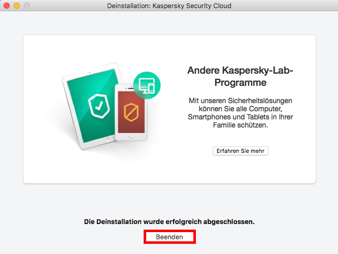 Beenden der Installation von Kaspersky Security Cloud für Mac