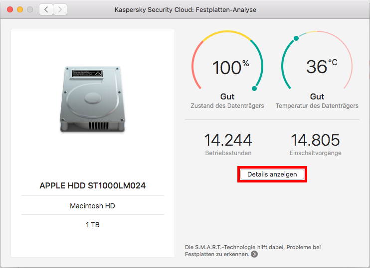 Festplatten-Analyse in Kaspersky Security Cloud  für Mac