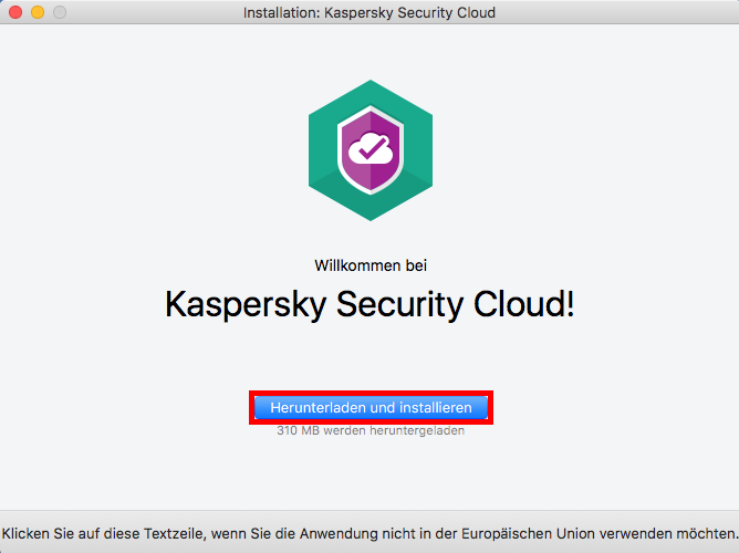Start der Installation von Kaspersky Security Cloud für Mac
